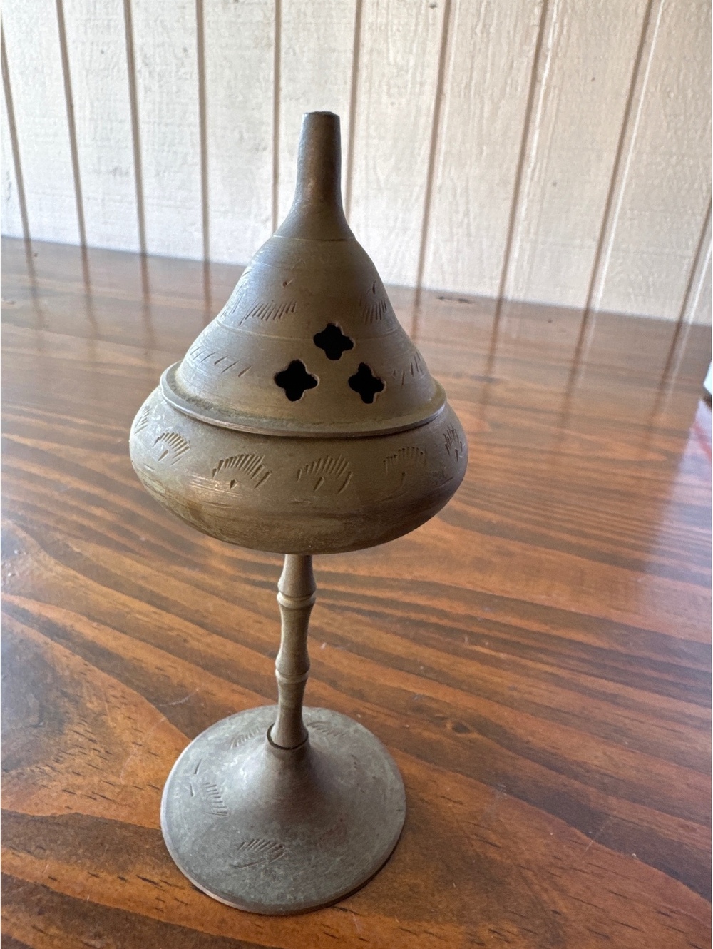 Vintage Brass Incense Burner with Intricate Cutout Design